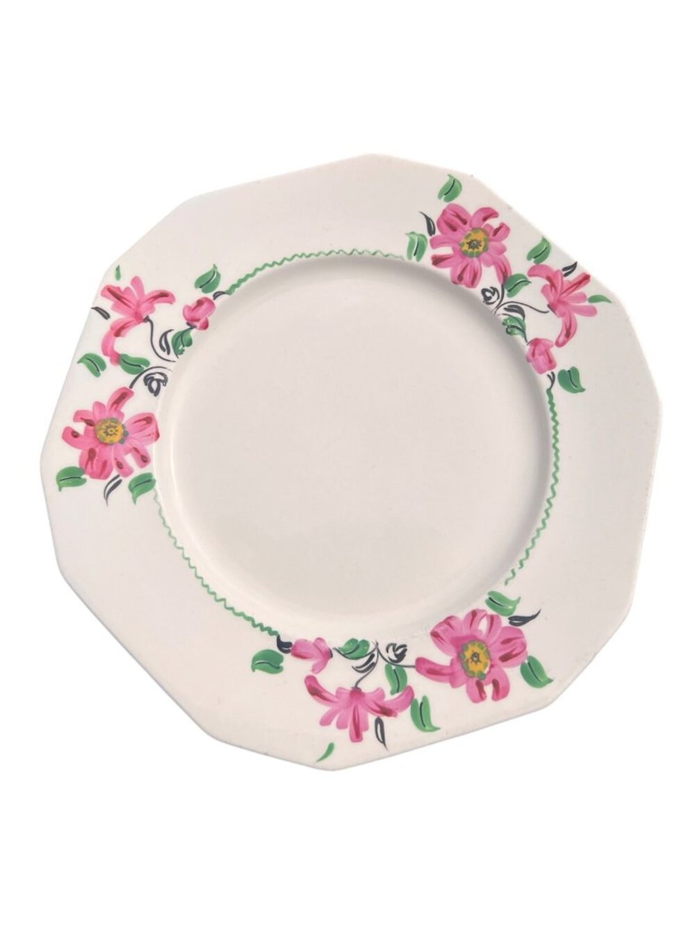 Alfred Meakin Hand Painted 12-Sided Plate With Pink Floral Design 8.75" Diameter